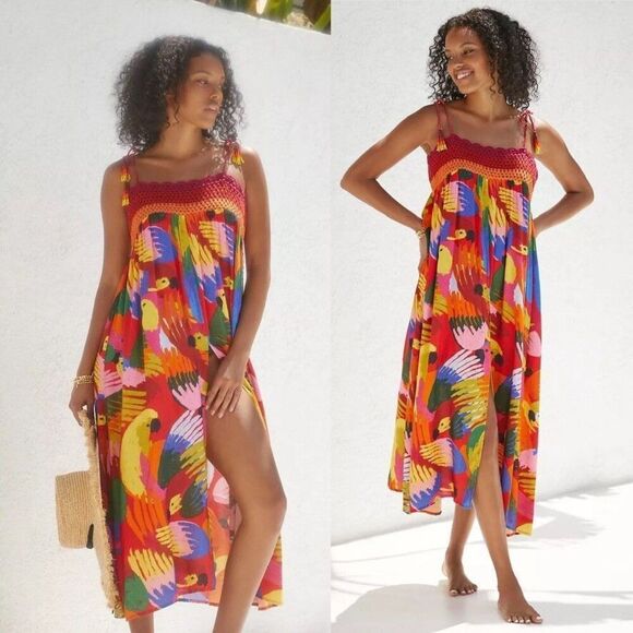 Anthropologie Farm Rio Macaw Party Crochet Cover Up Dress Large L NEW - Picture 5 of 7